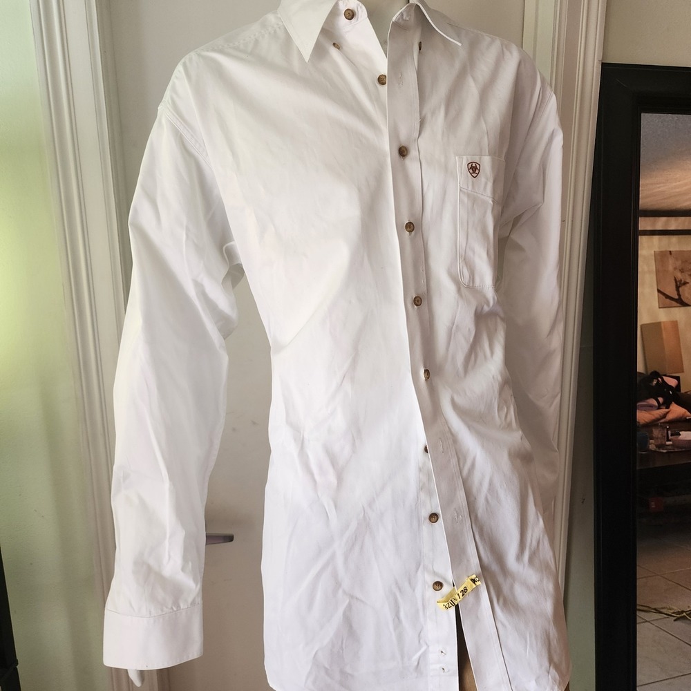 Ariat White Button Down Western Shirt Men's XXL 100% Cotton Logo A19